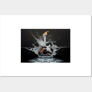 Commercial Guitar Art With Water Splashing Posters and Art